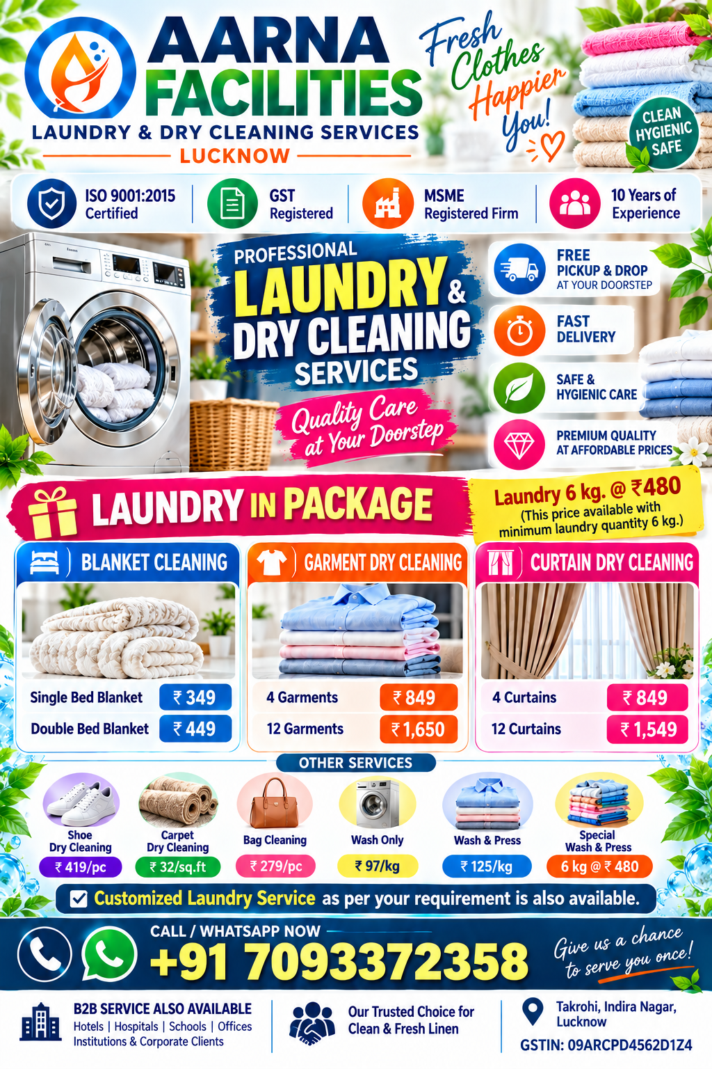 Fresh and Clean Laundry Services by Aarna Facilities Lucknow